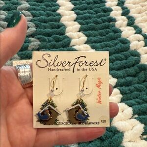 Silver Forest Gold and Blue Earrings